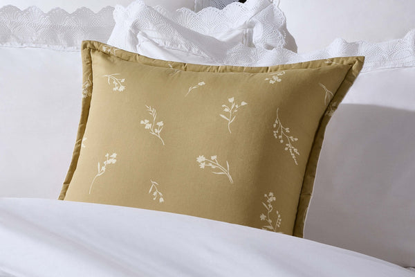 Chloe Reversible Quilted Floral & Foulard Print Cushion Cover - Olive - DUSK