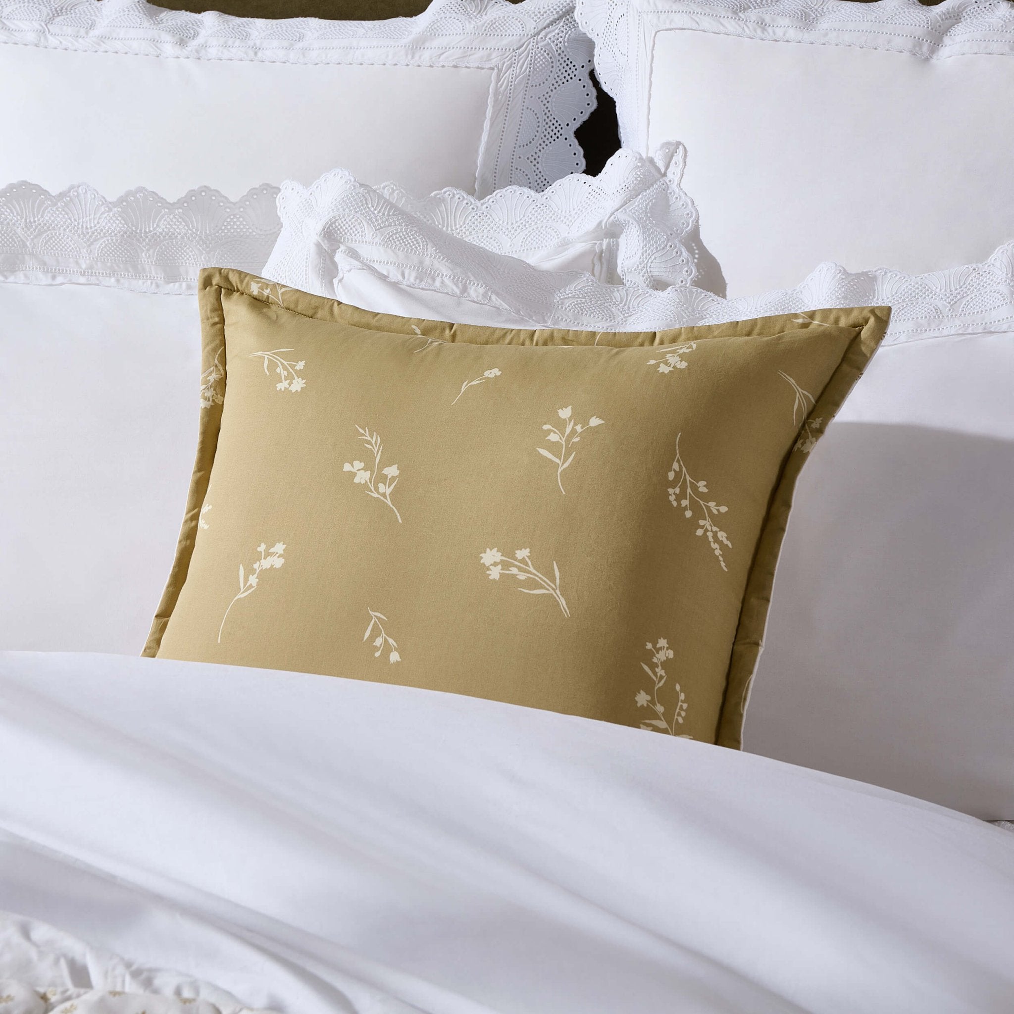 Chloe Reversible Quilted Floral & Foulard Print Cushion Cover - Olive - DUSK