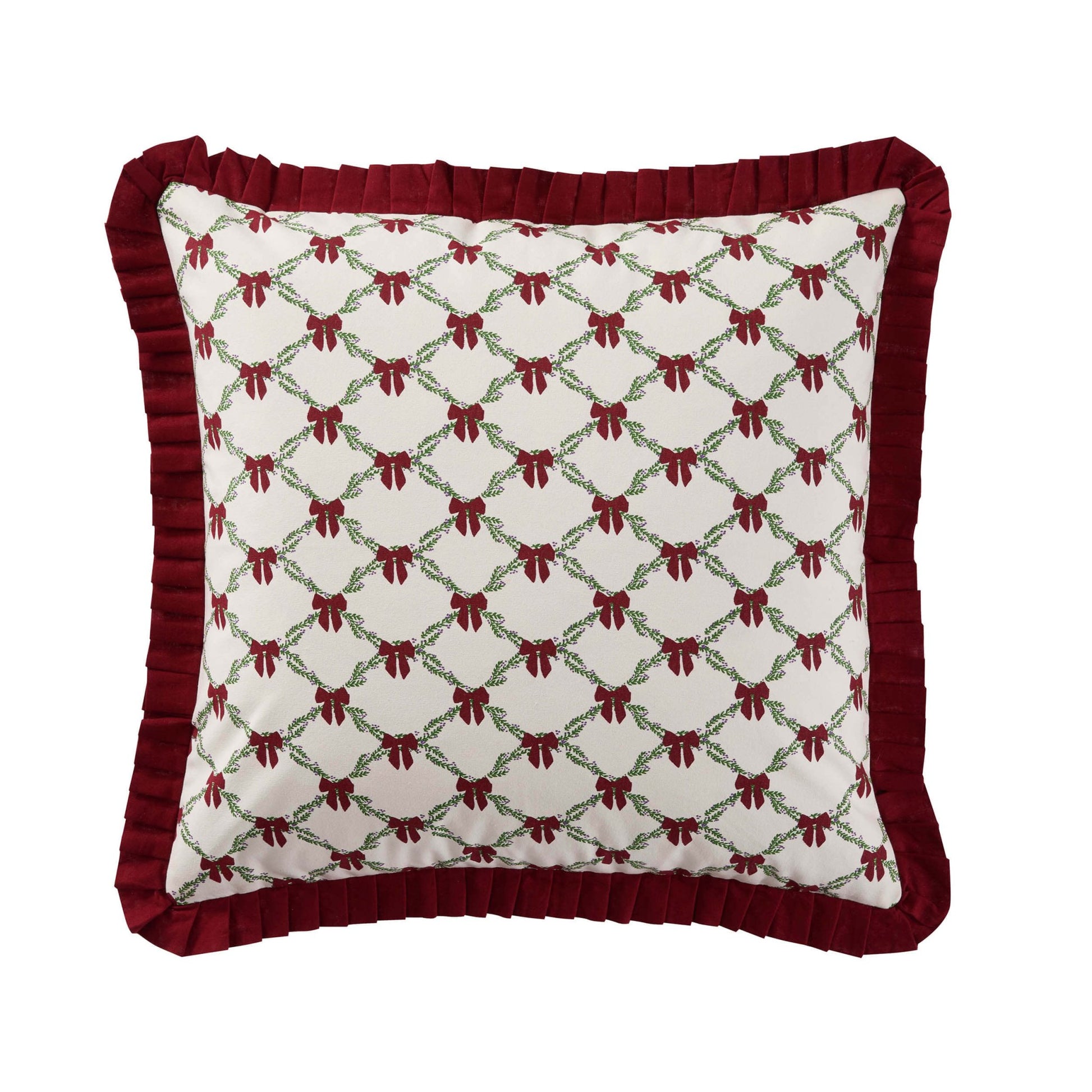 Christmas Bow Frill Edge 100% Cotton Cushion Cover - Burgundy - DUSK