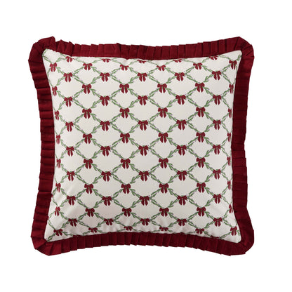 Christmas Bow Frill Edge 100% Cotton Cushion Cover - Burgundy - DUSK