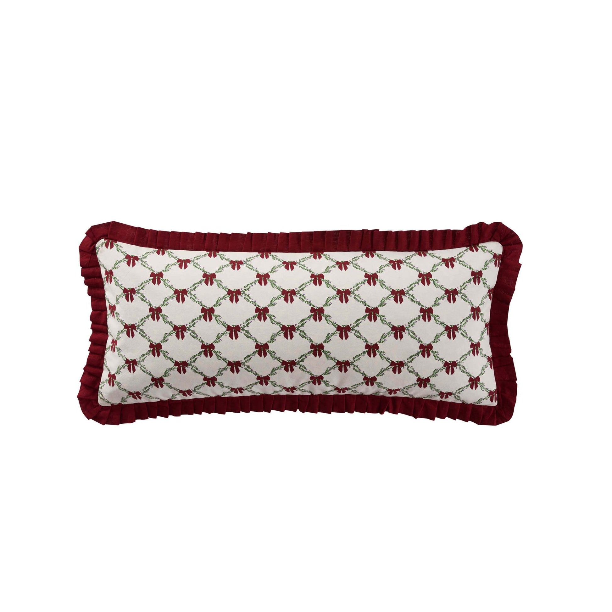 Christmas Bow Frill Edge 100% Cotton Cushion Cover - Burgundy - DUSK
