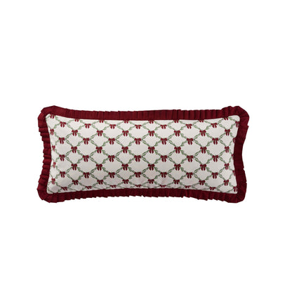 Christmas Bow Frill Edge 100% Cotton Cushion Cover - Burgundy - DUSK