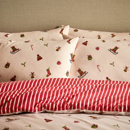 Christmas Icons Duvet Cover & Pillowcase Set - Red - DUSK