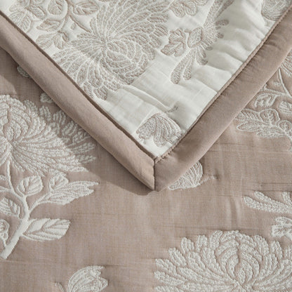 Chrysanthemum Embroidered Bedspread - Taupe - DUSK