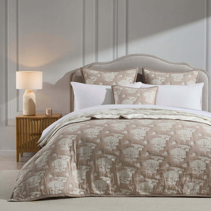 Chrysanthemum Embroidered Bedspread - Taupe - DUSK