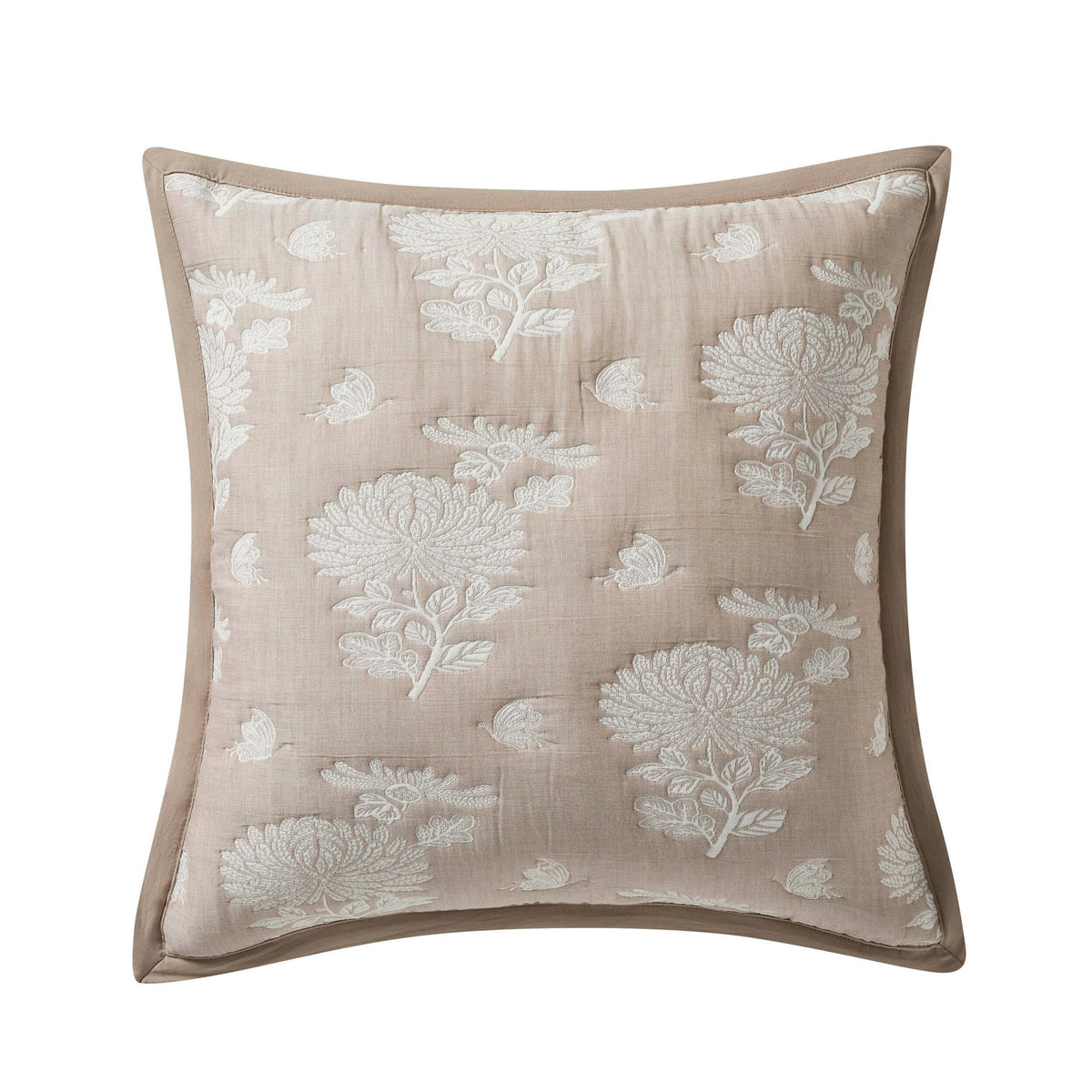 Chrysanthemum Embroidered Cushion Cover - Taupe - DUSK