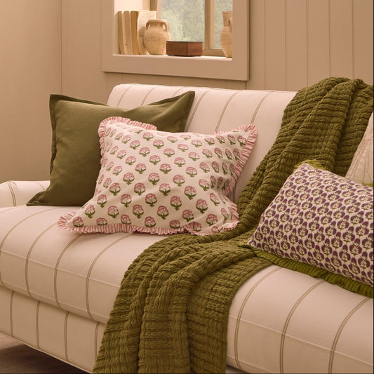 Chunky Chenille Sofa Throw - Olive Green - DUSK