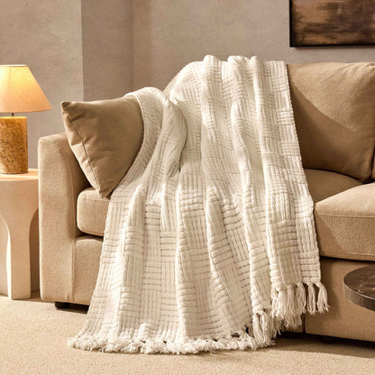 Chunky Chenille Sofa Throw - White - DUSK