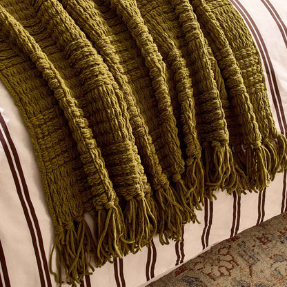 Chunky Chenille Throw - Olive Green - DUSK