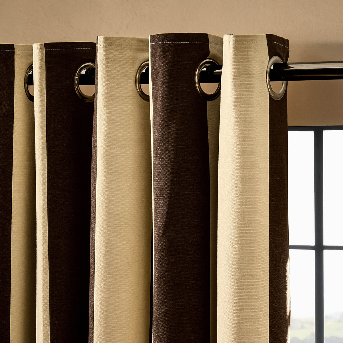 Chunky Stripe Eyelet Curtains - Brown - DUSK