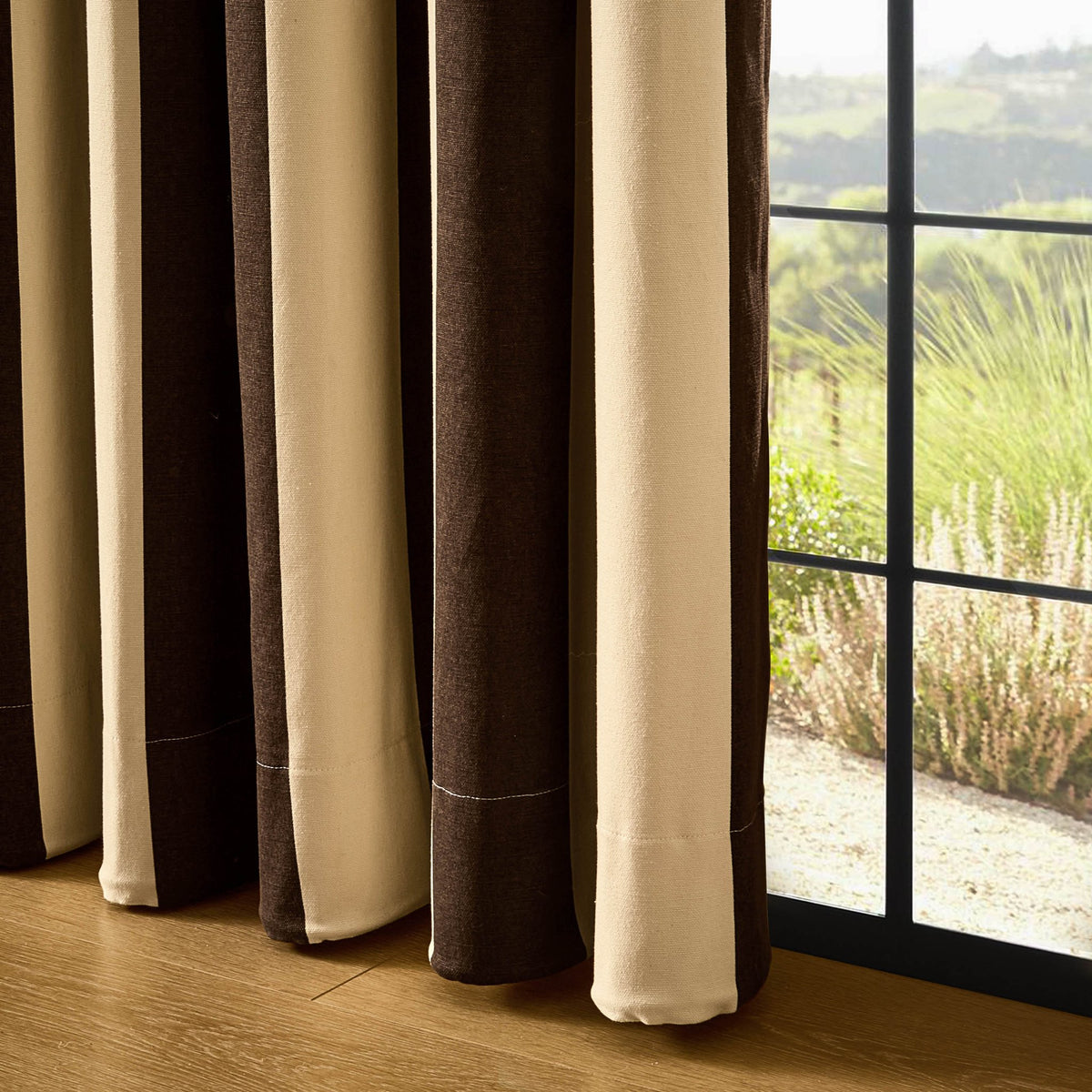 Chunky Stripe Eyelet Curtains - Brown - DUSK