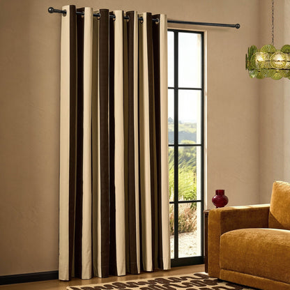 Chunky Stripe Eyelet Curtains - Brown - DUSK
