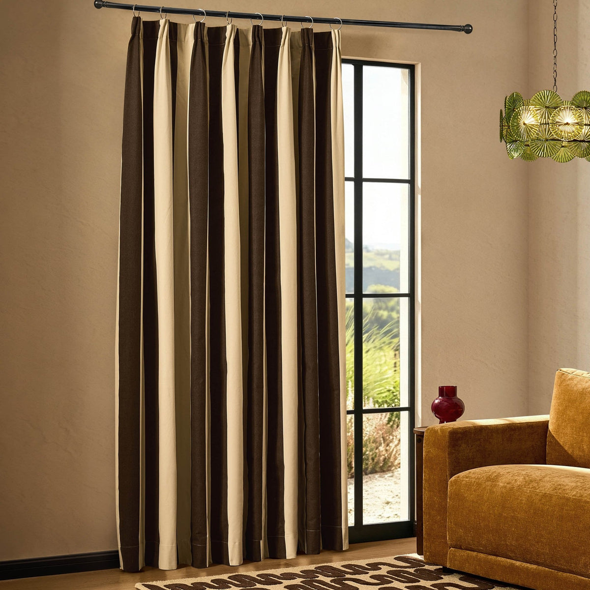 Chunky Stripe Pencil Pleat Curtains - Brown - DUSK