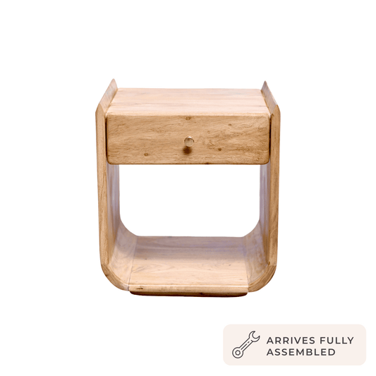 Cleo Acacia Wood 1 Drawer Bedside Table - Light Wood - DUSK