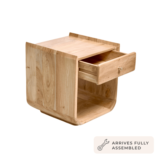 Cleo Acacia Wood 1 Drawer Bedside Table - Light Wood - DUSK