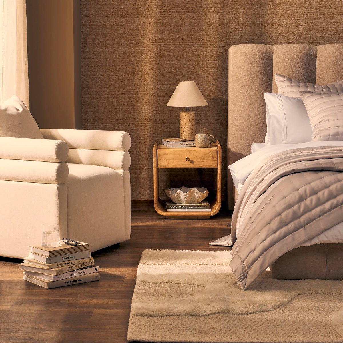 Cleo Acacia Wood 1 Drawer Bedside Table - Light Wood - DUSK
