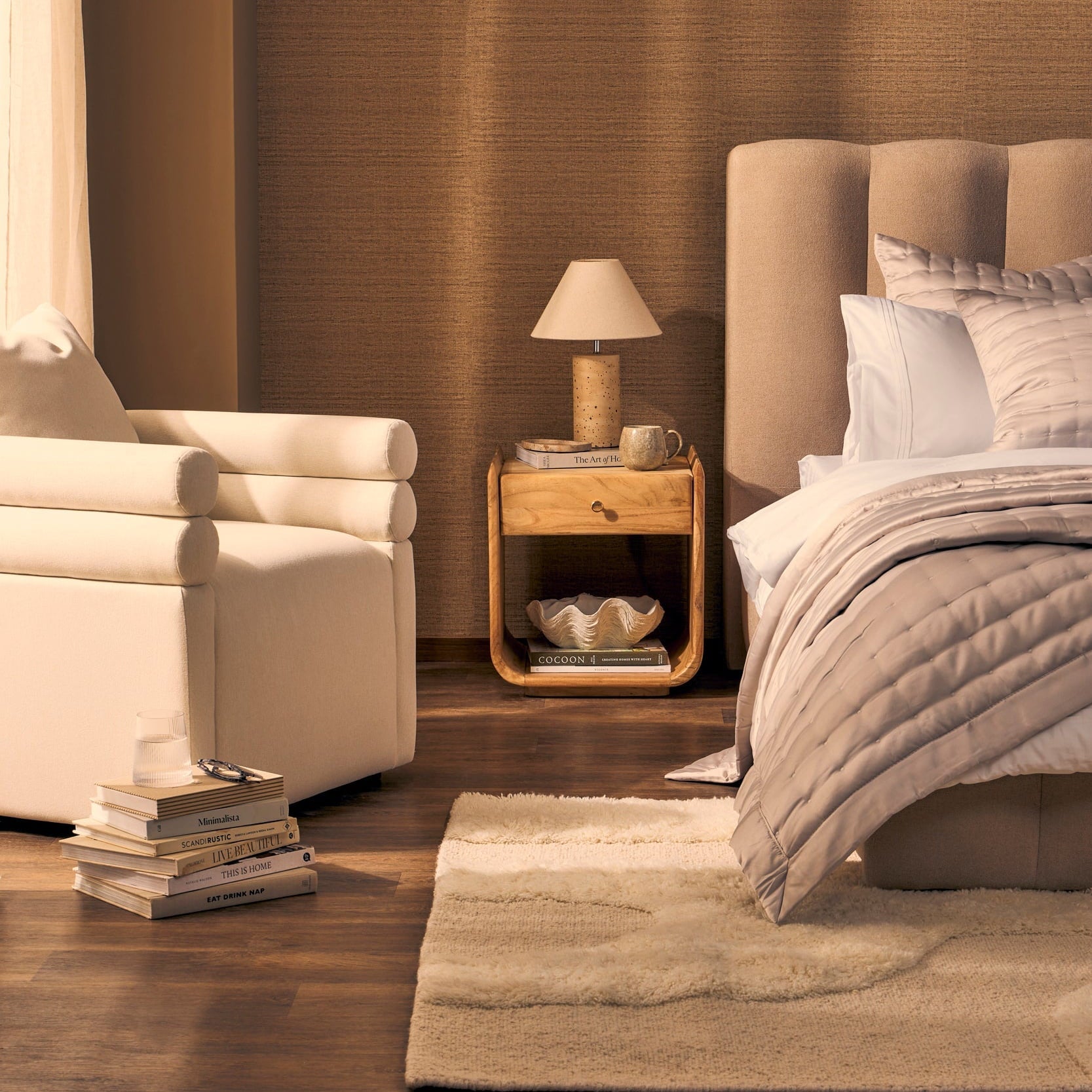 Cleo Acacia Wood 1 Drawer Bedside Table - Light Wood - DUSK