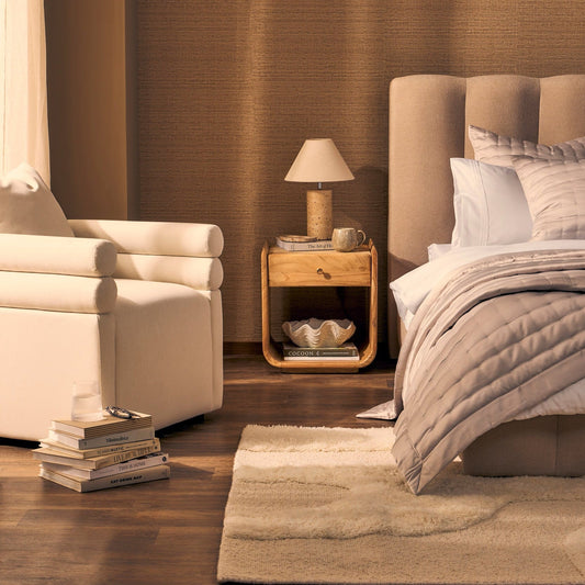 Cleo Acacia Wood 1 Drawer Bedside Table - Light Wood - DUSK