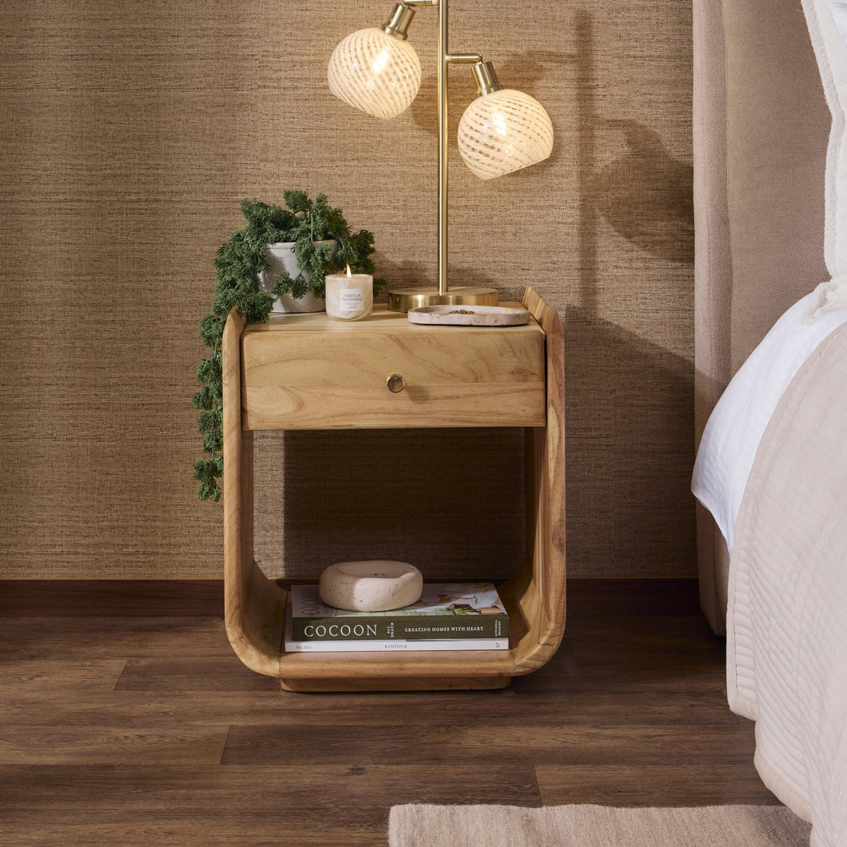 Cleo Acacia Wood 1 Drawer Bedside Table - Light Wood - DUSK