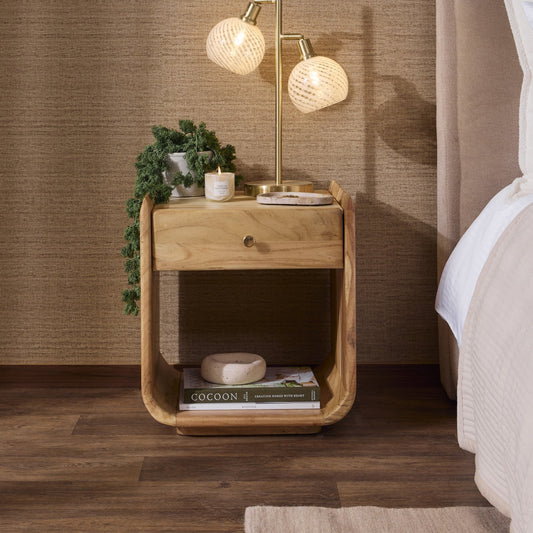 Cleo Acacia Wood 1 Drawer Bedside Table - Light Wood - DUSK
