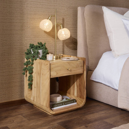 Cleo Acacia Wood 1 Drawer Bedside Table - Light Wood - DUSK
