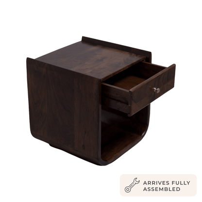 Cleo Acacia Wood 1 Drawer Bedside Table - Walnut - DUSK