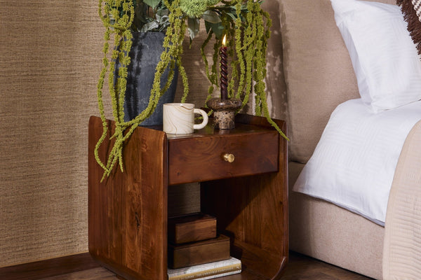 Cleo Acacia Wood 1 Drawer Bedside Table - Walnut - DUSK