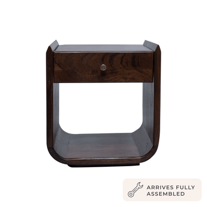 Cleo Acacia Wood 1 Drawer Bedside Table - Walnut - DUSK