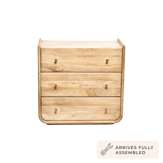 Cleo Acacia Wood 3 Drawer Chest - Light Wood - DUSK