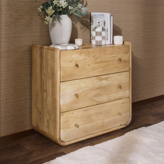 Cleo Acacia Wood 3 Drawer Chest - Light Wood - DUSK