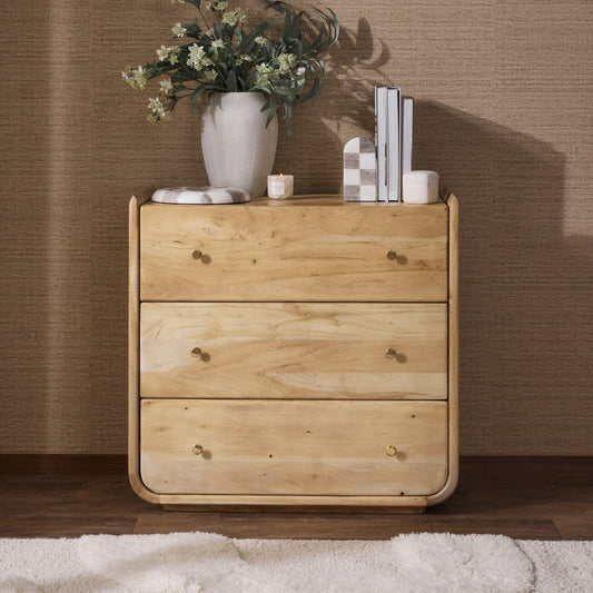 Cleo Acacia Wood 3 Drawer Chest - Light Wood - DUSK