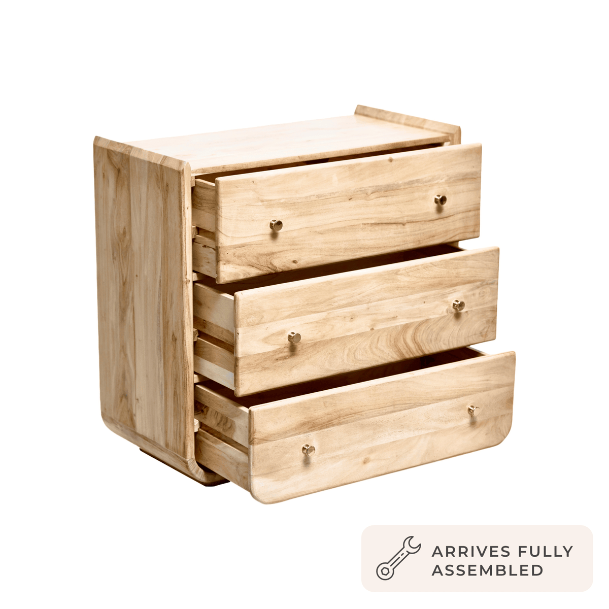 Cleo Acacia Wood 3 Drawer Chest - Light Wood - DUSK