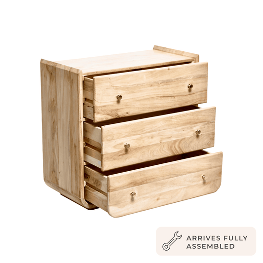 Cleo Acacia Wood 3 Drawer Chest - Light Wood - DUSK