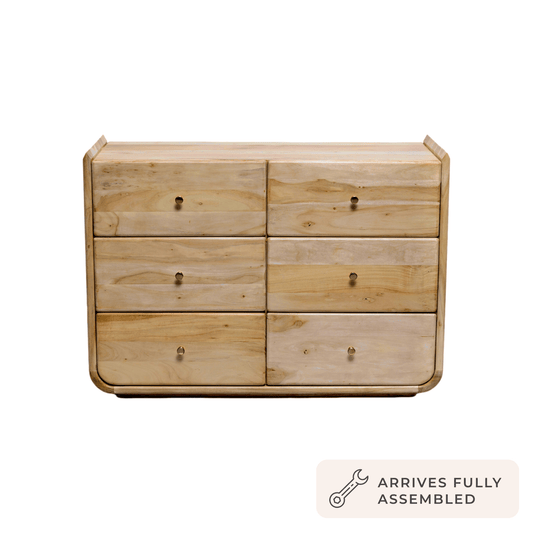 Cleo Acacia Wood 6 Drawer Chest - Light Wood - DUSK