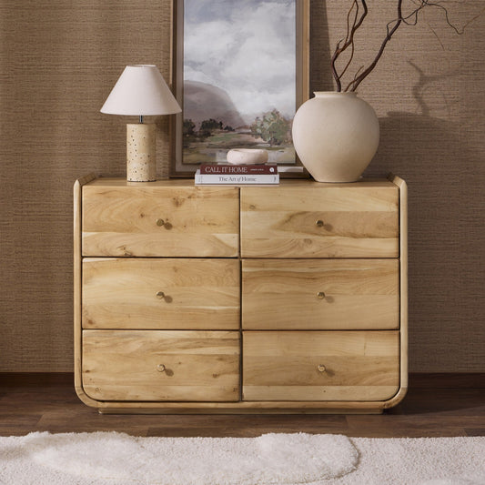 Cleo Acacia Wood 6 Drawer Chest - Light Wood - DUSK