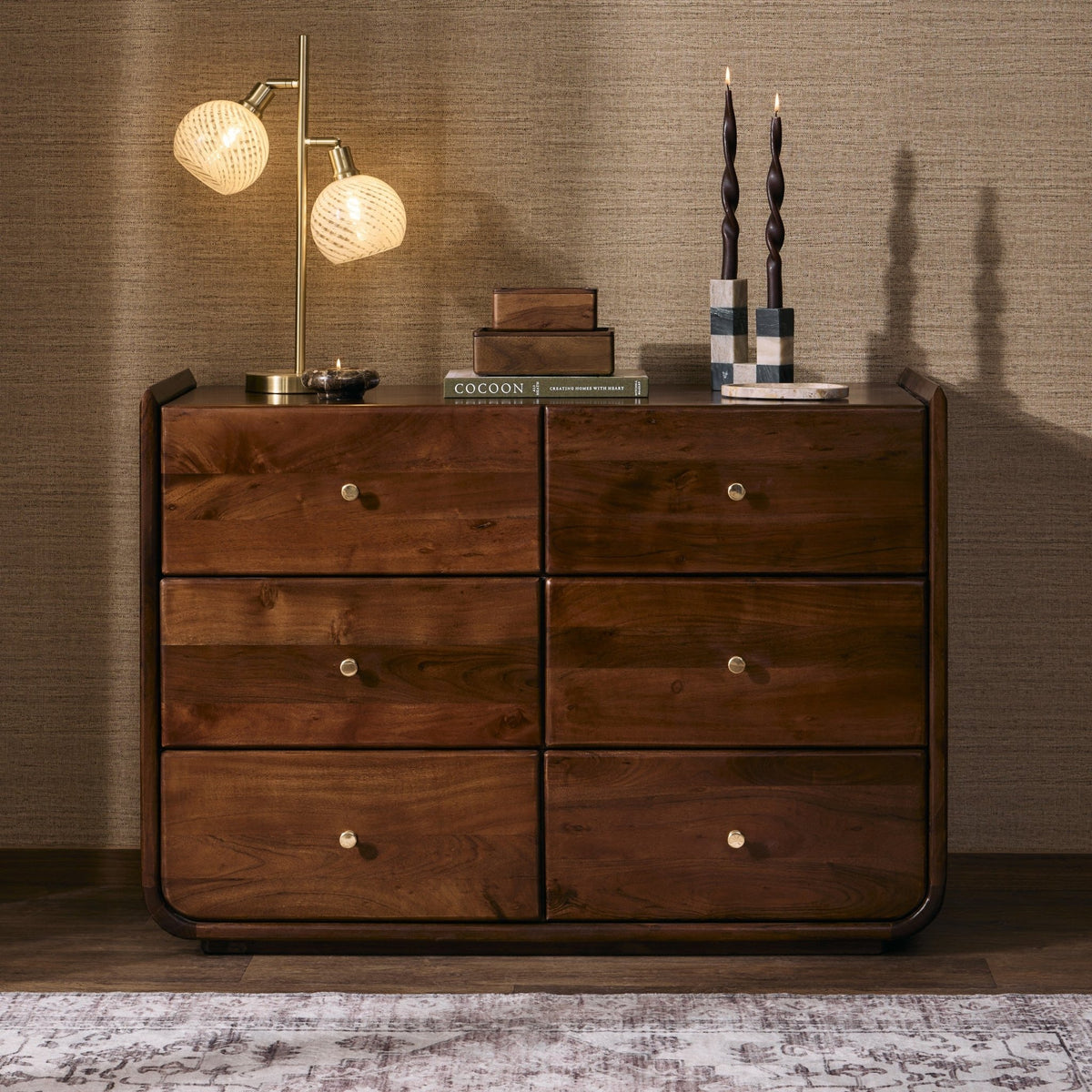 Cleo Acacia Wood 6 Drawer Chest - Walnut - DUSK