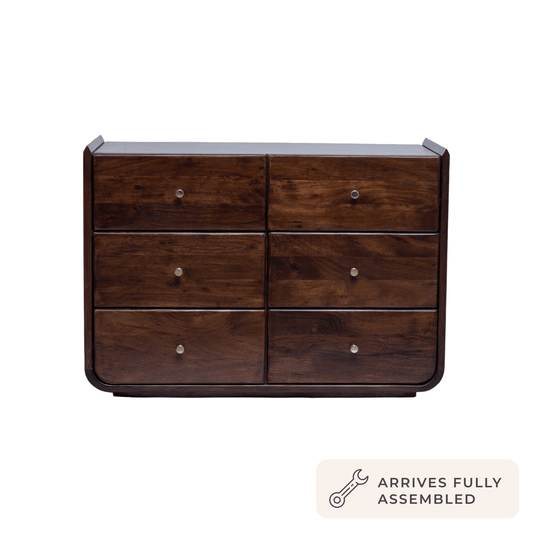 Cleo Acacia Wood 6 Drawer Chest - Walnut - DUSK