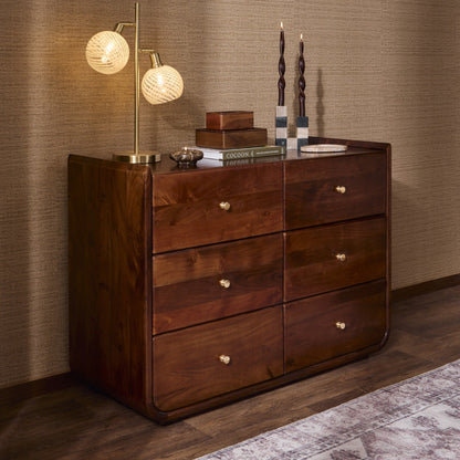 Cleo Acacia Wood 6 Drawer Chest - Walnut - DUSK