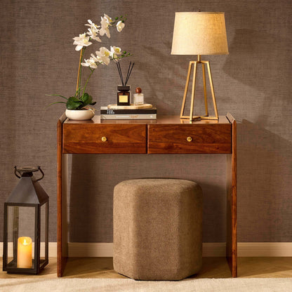 Cleo Acacia Wood Dressing Table Console - Walnut - DUSK