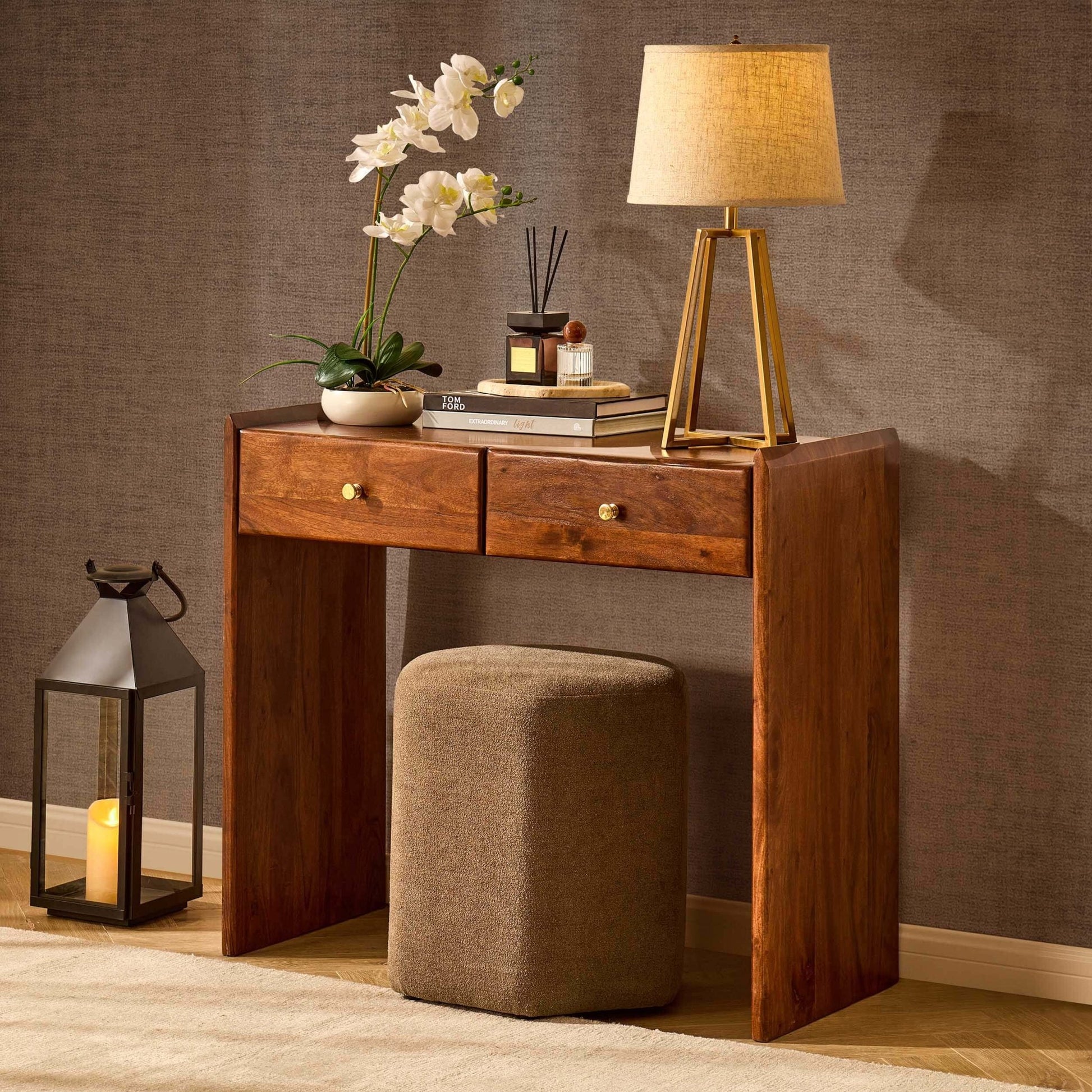 Cleo Acacia Wood Dressing Table Console - Walnut - DUSK