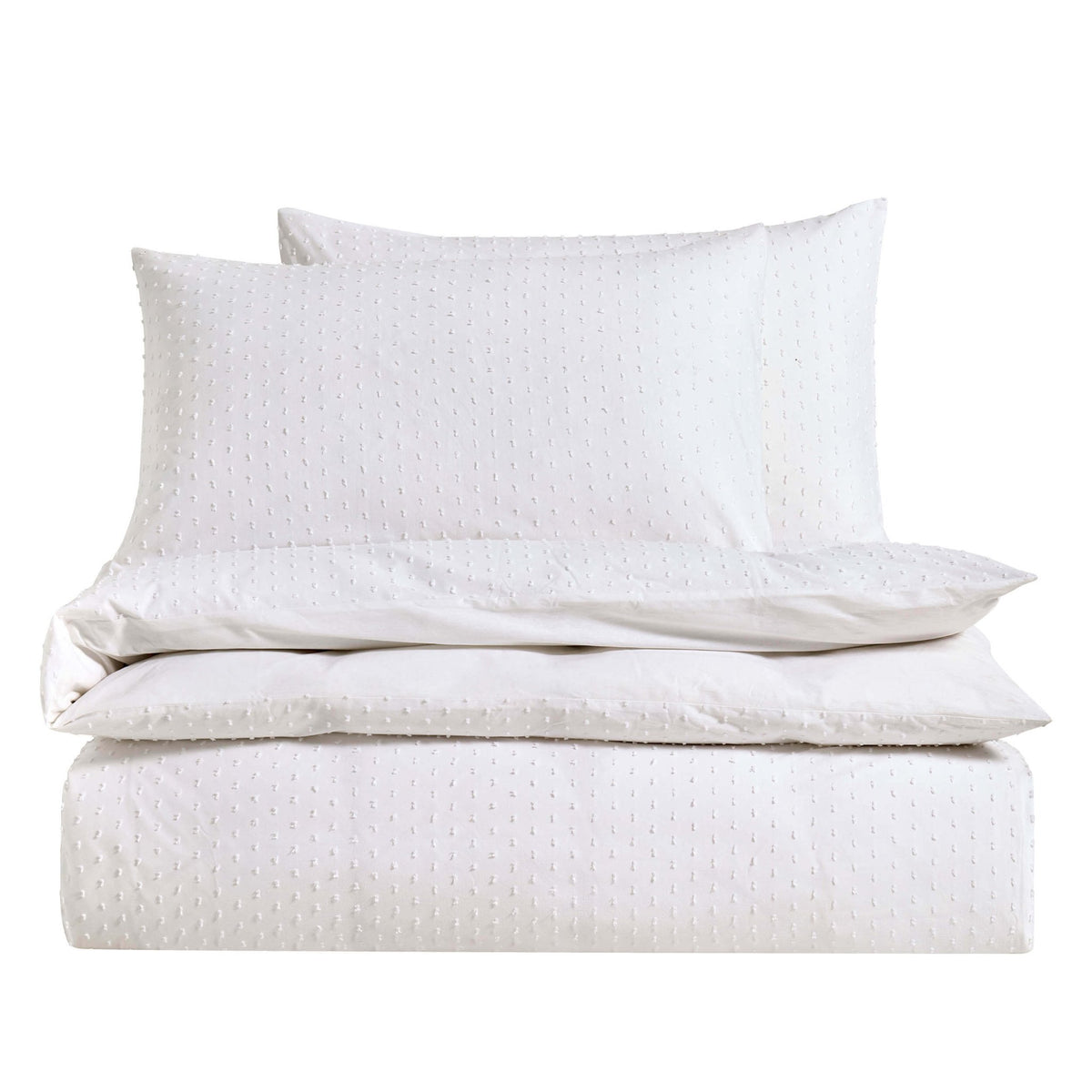Clipped Jacquard Dobby 100% Cotton Duvet Cover & Pillowcase Set - White - DUSK