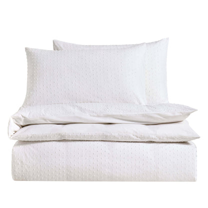 Clipped Jacquard Dobby 100% Cotton Duvet Cover & Pillowcase Set - White - DUSK