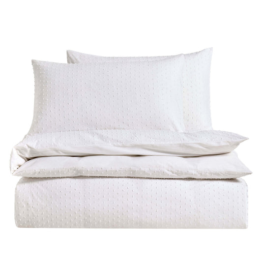 Clipped Jacquard Dobby 100% Cotton Duvet Cover & Pillowcase Set - White - DUSK