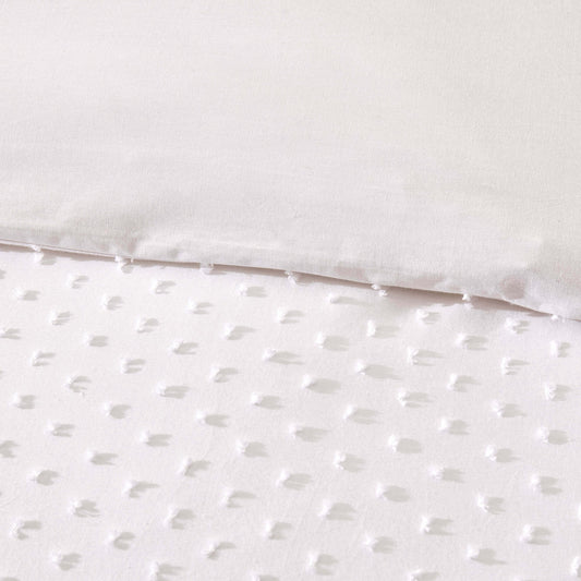 Clipped Jacquard Dobby 100% Cotton Duvet Cover & Pillowcase Set - White - DUSK