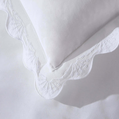 Collette 200 Thread Count Lace Scallop Trim Duvet Cover & Pillowcase Set - White - DUSK