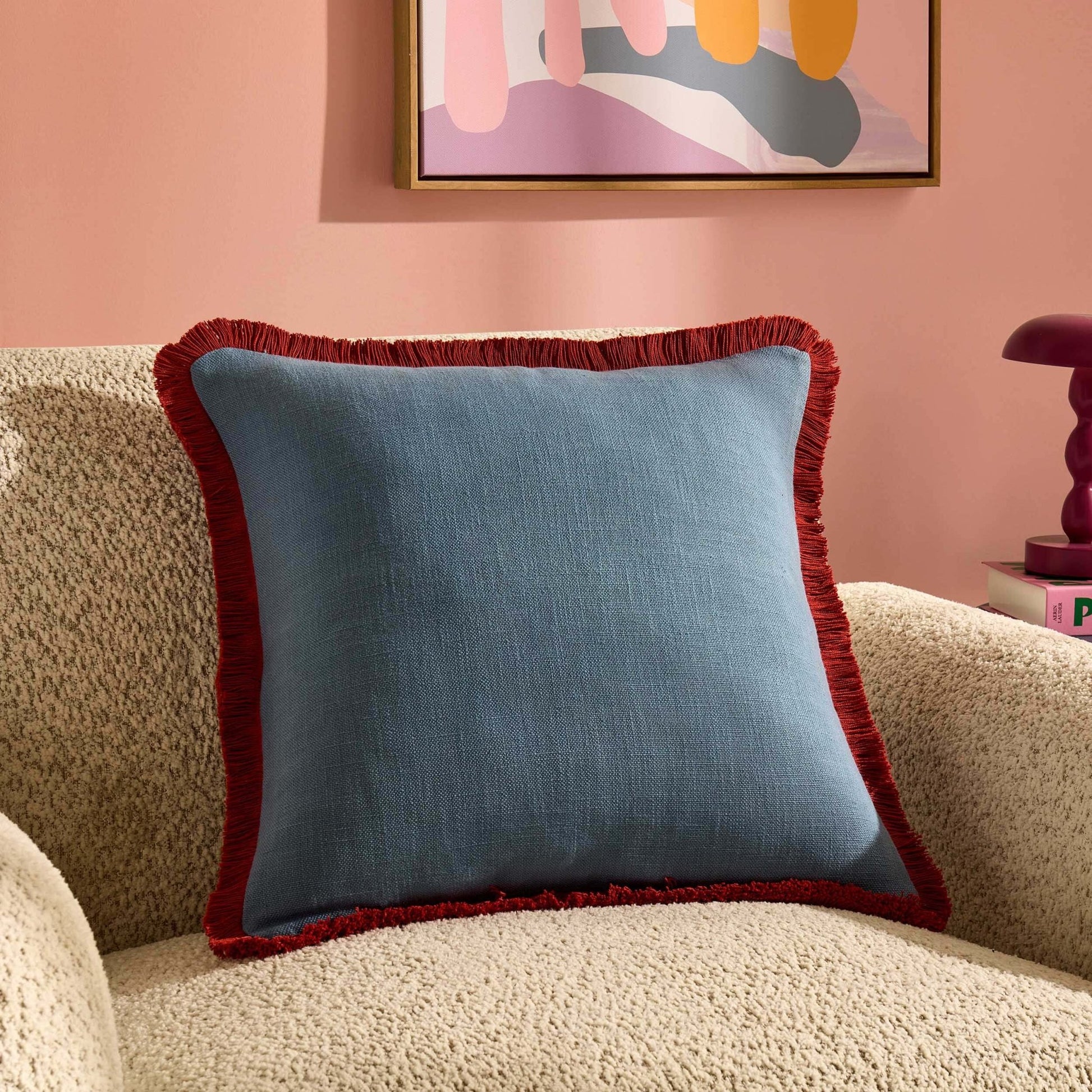 Contrast Edge Tufted Sofa Cushion Cover - Blue/Red - DUSK