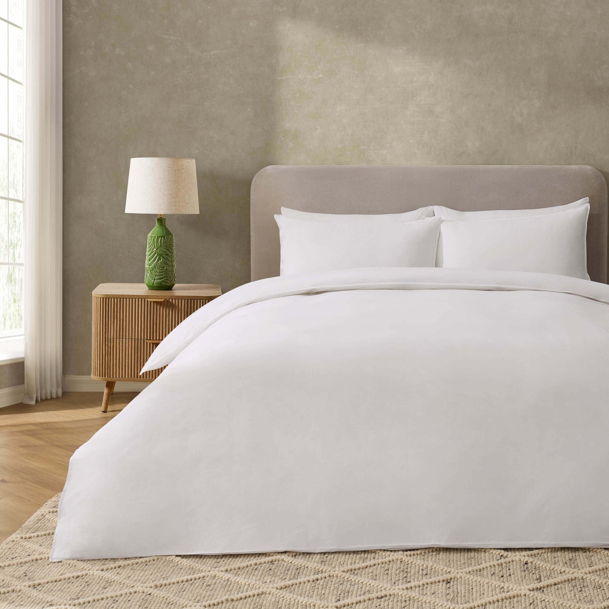 Cooling Cotton 180 Thread Count Duvet Cover, Pillowcase & Fitted Sheet Set - White - DUSK
