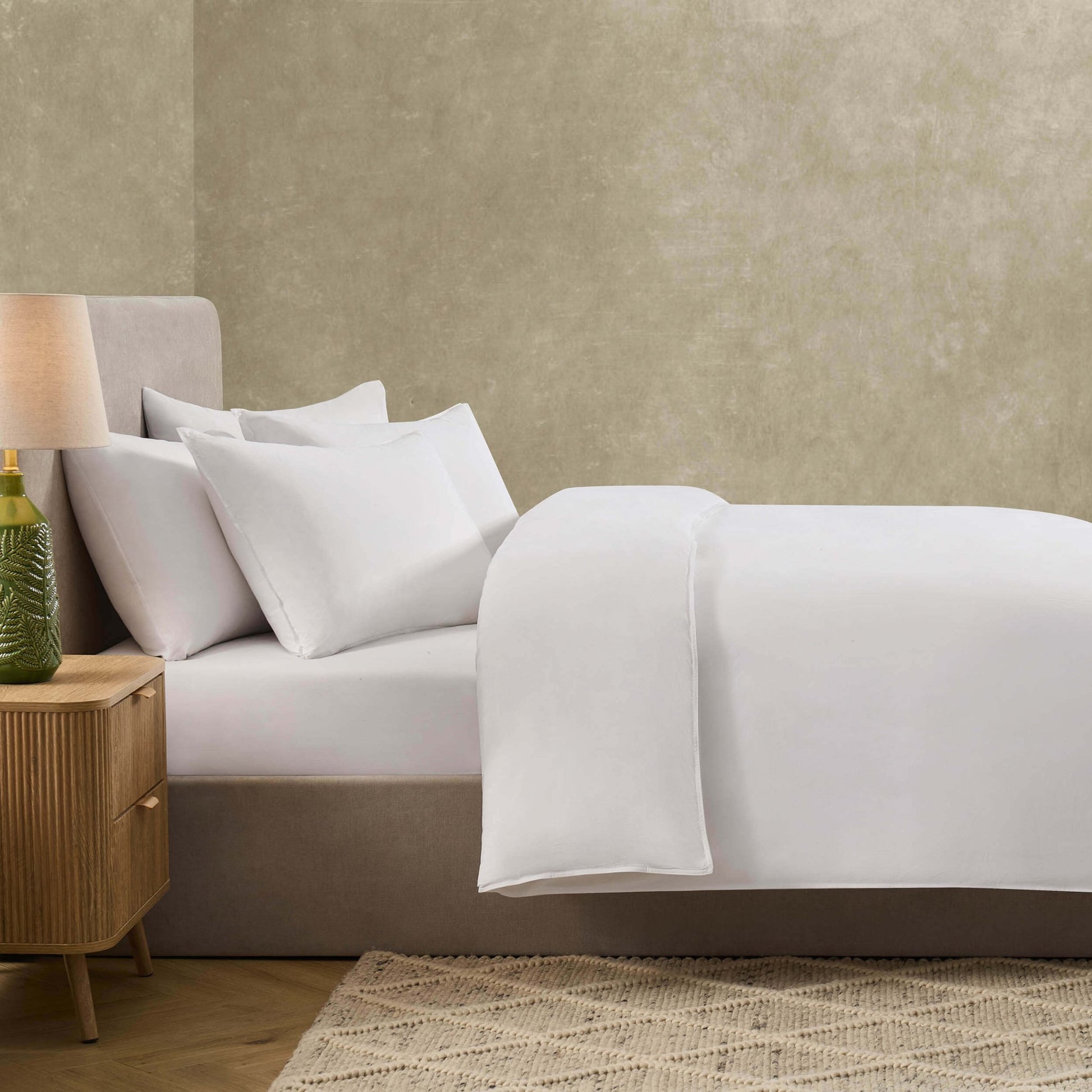 Cooling Cotton 180 Thread Count Duvet Cover, Pillowcase & Fitted Sheet Set - White - DUSK