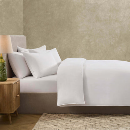 Cooling Cotton 180 Thread Count Duvet Cover, Pillowcase & Fitted Sheet Set - White - DUSK