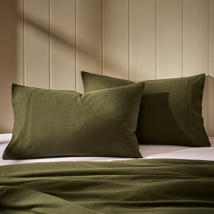Cosy Brushed Cotton Duvet Cover & Pillowcase Set - Forest Green - DUSK